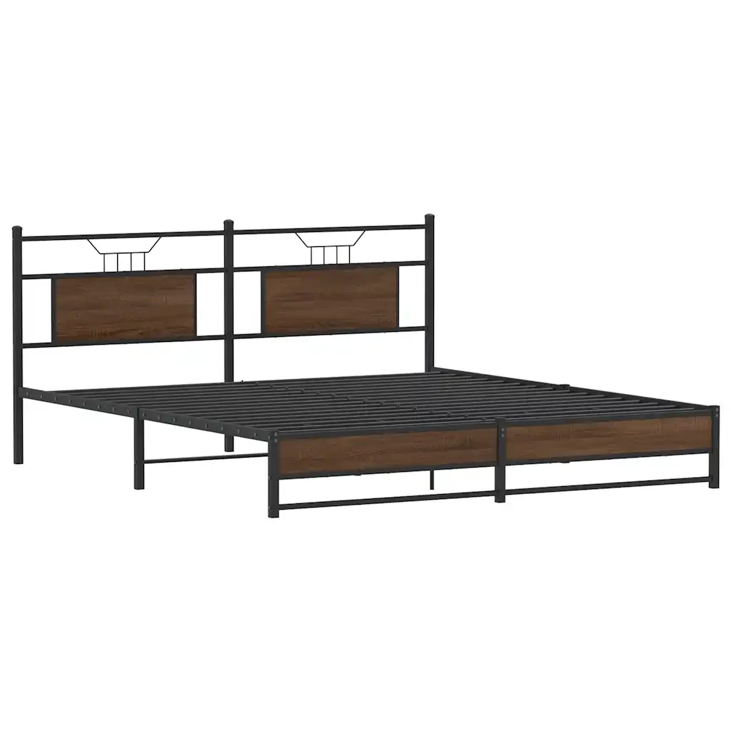 Letto matrimoniale | Letto per adulti | Giroletto senza Materaso in Metallo Rovere Marrone 183x213 cm - Image 5