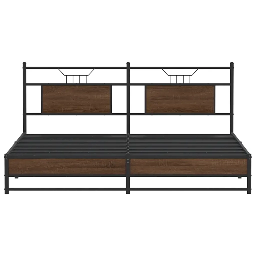 Letto matrimoniale | Letto per adulti | Giroletto senza Materaso in Metallo Rovere Marrone 183x213 cm - Image 6