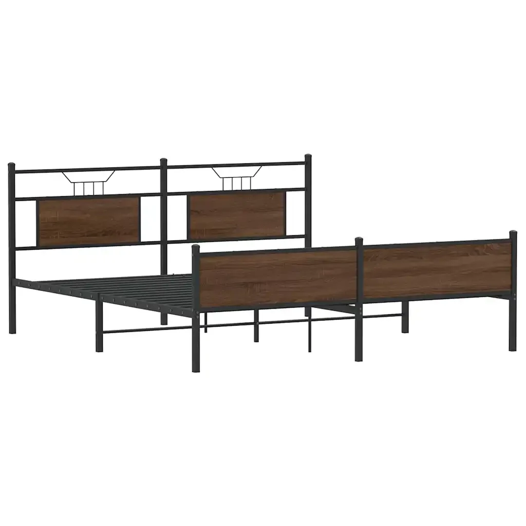 Letto matrimoniale | Letto per adulti | Giroletto senza Materaso in Metallo Rovere Marrone 183x213 cm - Image 5