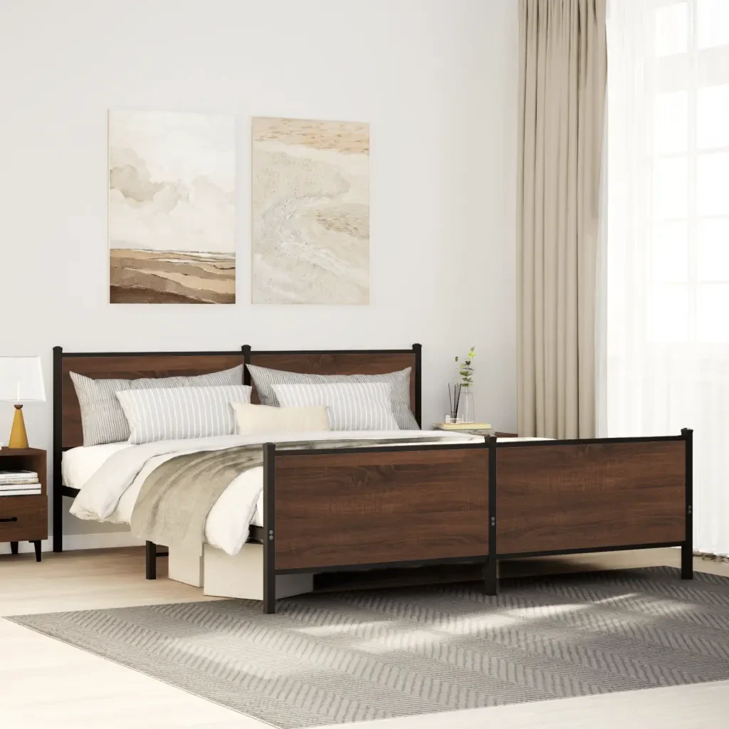 Letto matrimoniale | Letto per adulti | Giroletto senza Materaso in Metallo Rovere Marrone 183x213 cm - Image 2