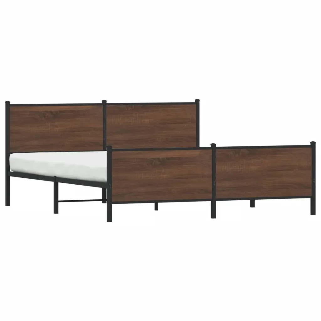 Letto matrimoniale | Letto per adulti | Giroletto senza Materaso in Metallo Rovere Marrone 183x213 cm - Image 4