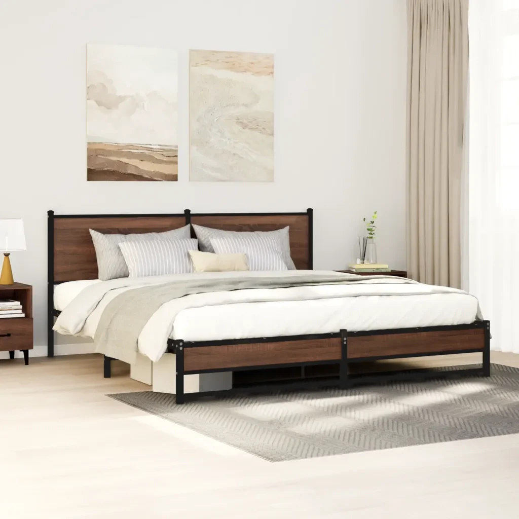 Letto matrimoniale | Letto per adulti | Giroletto senza Materaso in Metallo Rovere Marrone 183x213 cm - Image 2