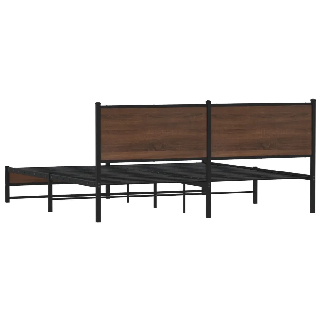 Letto matrimoniale | Letto per adulti | Giroletto senza Materaso in Metallo Rovere Marrone 183x213 cm - Image 7