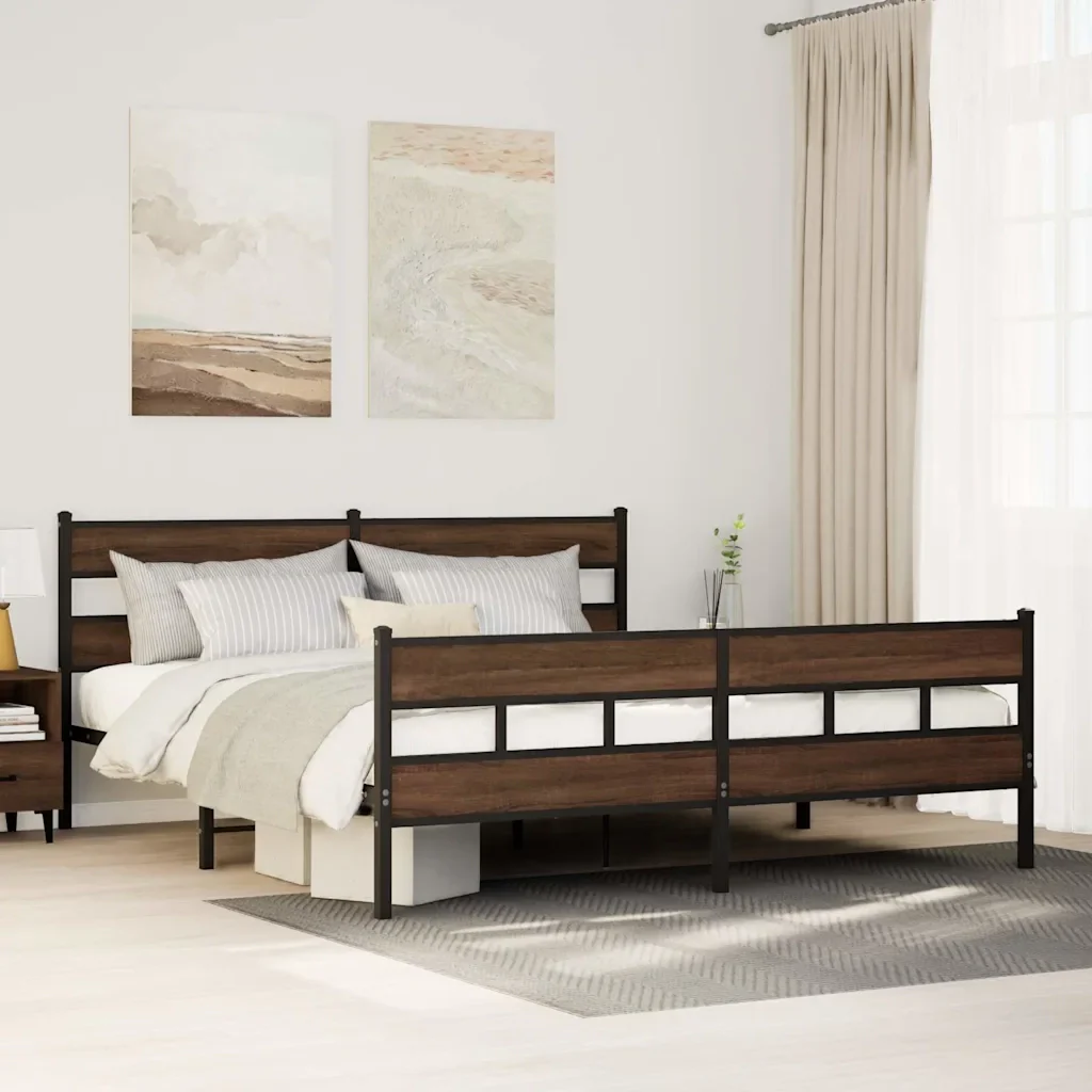 Letto matrimoniale | Letto per adulti | Giroletto senza Materaso in Metallo Rovere Marrone 183x213 cm - Image 2