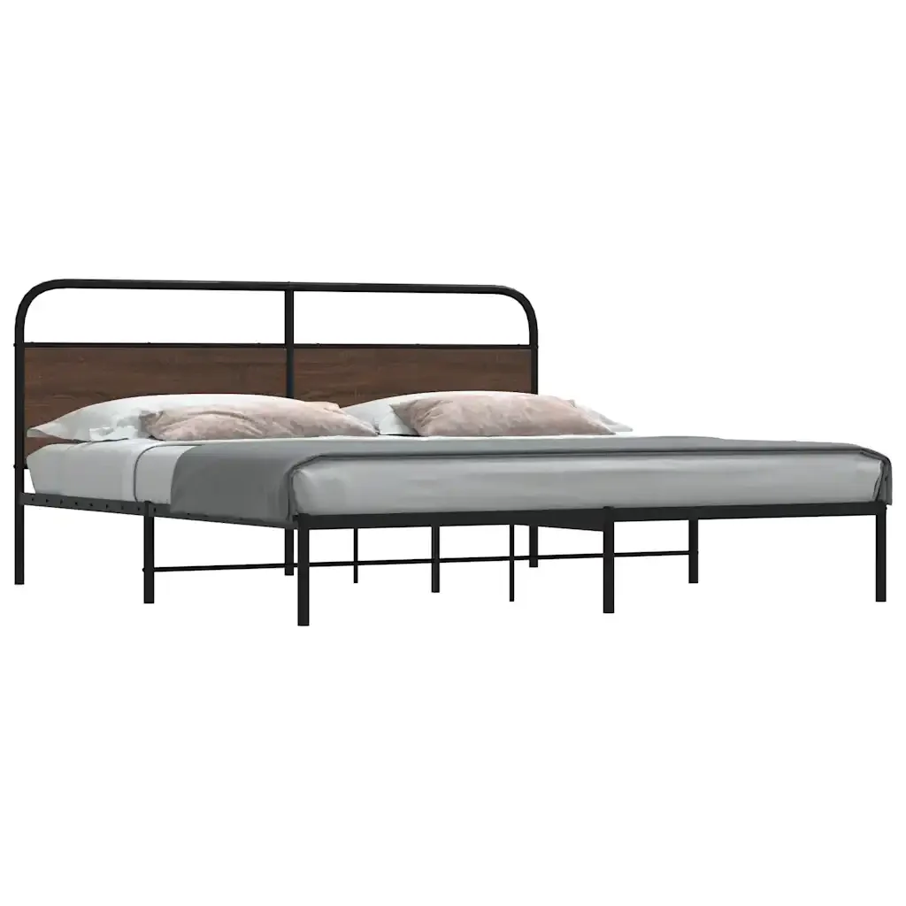 Letto matrimoniale | Letto per adulti | Giroletto senza Materaso in Metallo Rovere Marrone 183x213 cm - Image 2