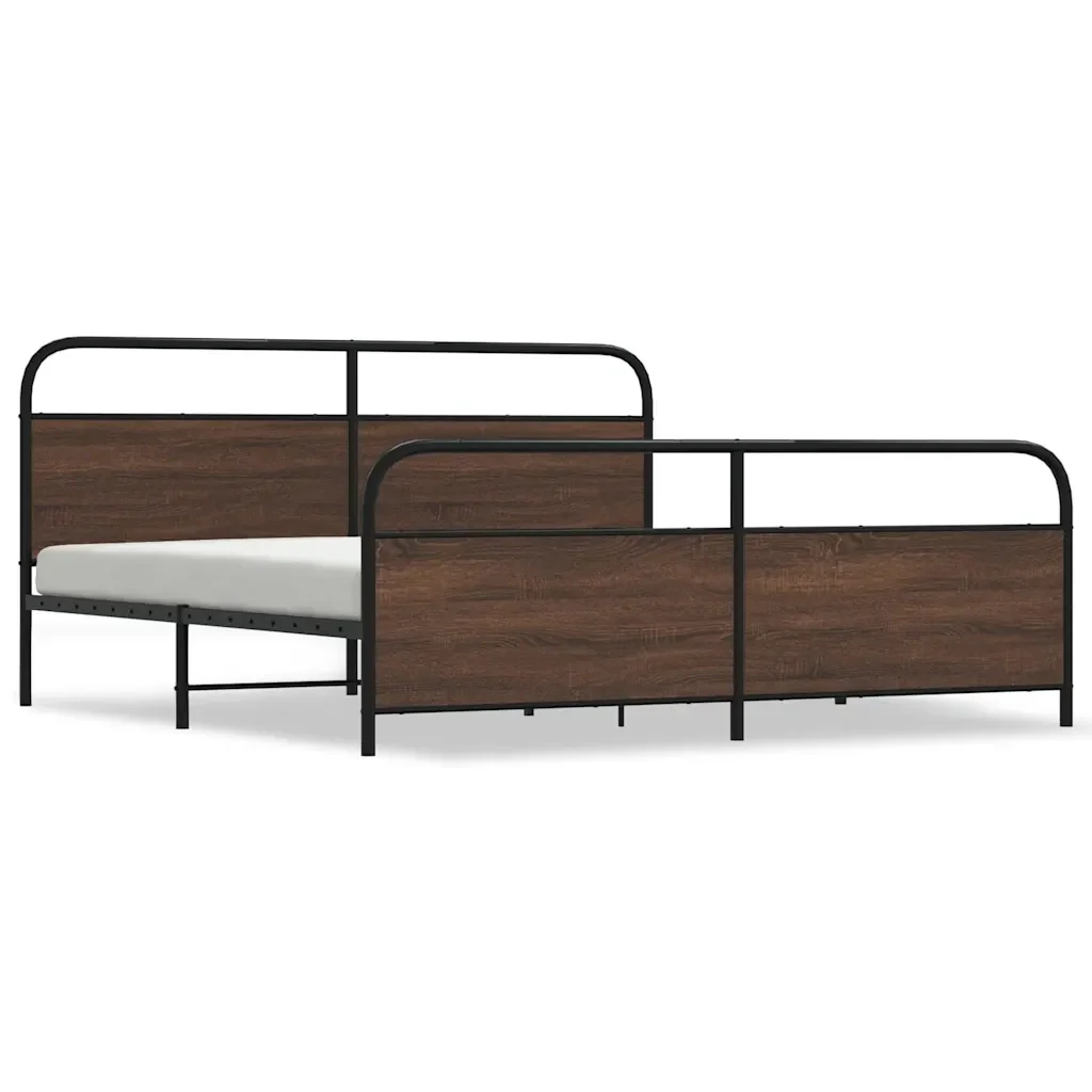 Letto matrimoniale | Letto per adulti | Giroletto senza Materaso in Metallo Rovere Marrone 183x213 cm