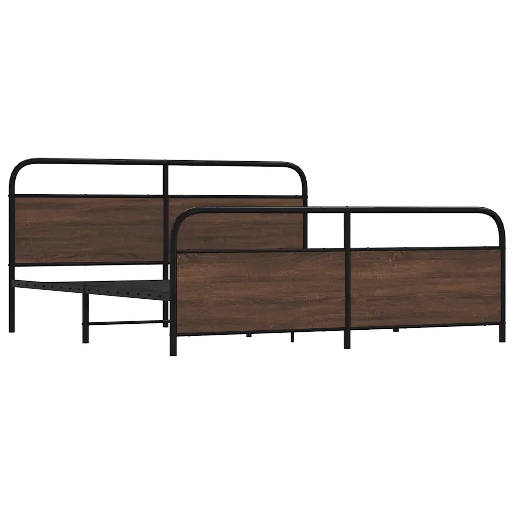 Letto matrimoniale | Letto per adulti | Giroletto senza Materaso in Metallo Rovere Marrone 183x213 cm - Image 3