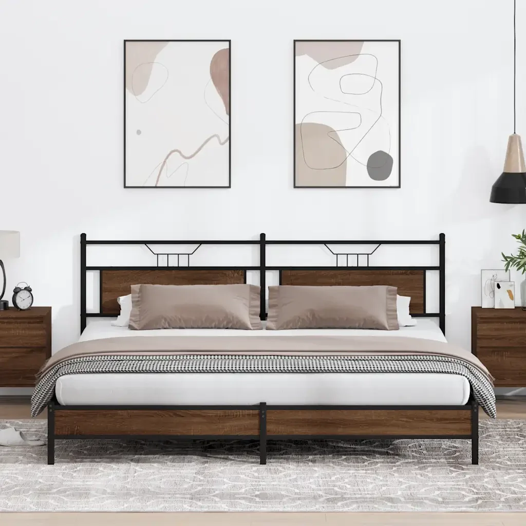 Letto matrimoniale | Letto per adulti | Giroletto senza Materaso in Metallo Rovere Marrone 193x201 cm - Image 2