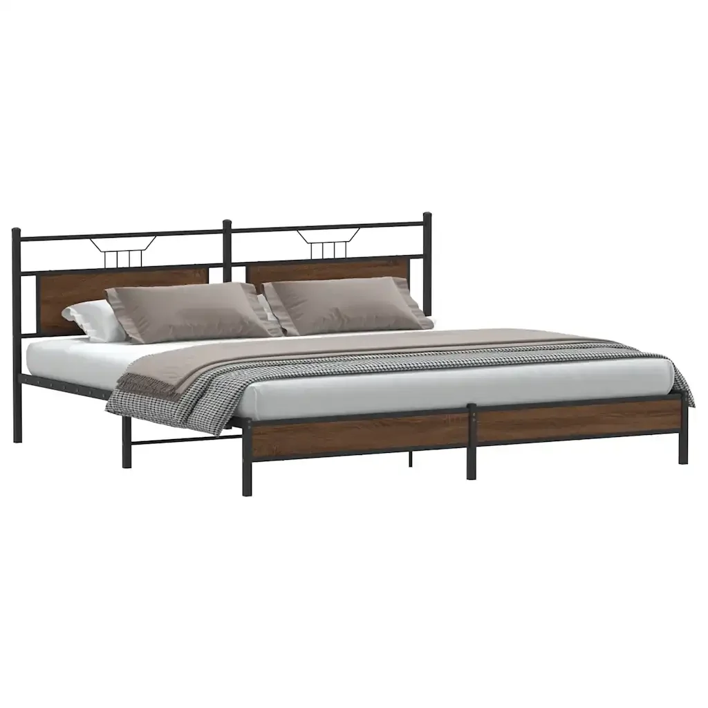 Letto matrimoniale | Letto per adulti | Giroletto senza Materaso in Metallo Rovere Marrone 193x201 cm - Image 4