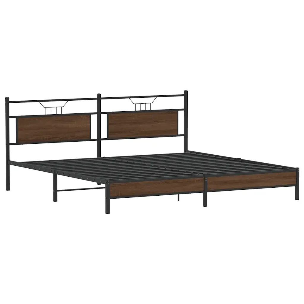 Letto matrimoniale | Letto per adulti | Giroletto senza Materaso in Metallo Rovere Marrone 193x201 cm - Image 5