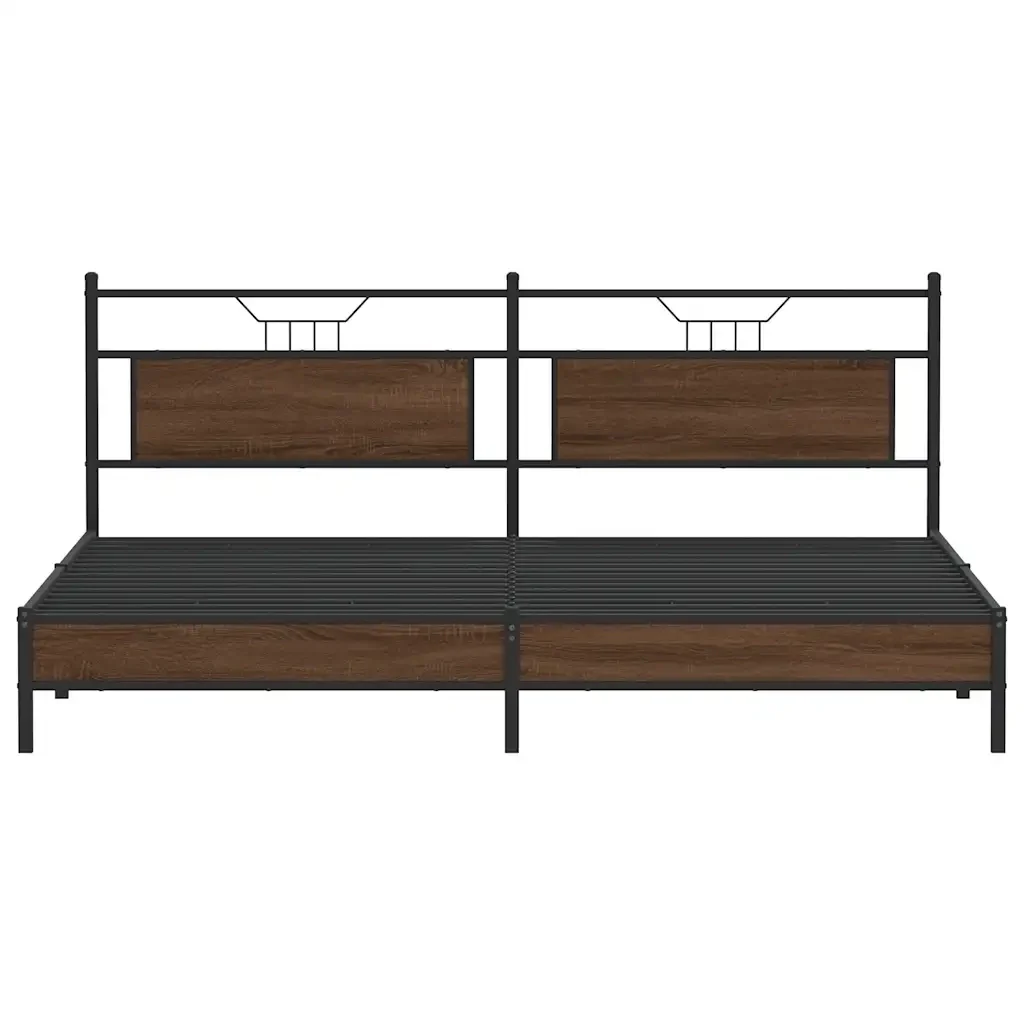Letto matrimoniale | Letto per adulti | Giroletto senza Materaso in Metallo Rovere Marrone 193x201 cm - Image 6