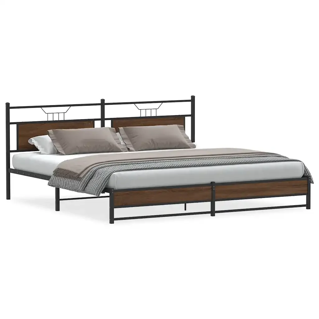 Letto matrimoniale | Letto per adulti | Giroletto senza Materaso in Metallo Rovere Marrone 193x201 cm