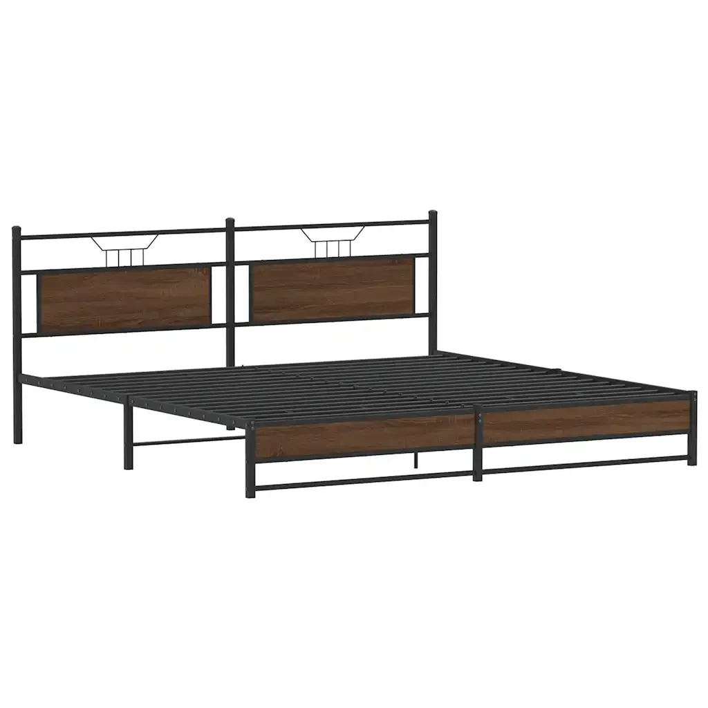 Letto matrimoniale | Letto per adulti | Giroletto senza Materaso in Metallo Rovere Marrone 193x201 cm - Image 5