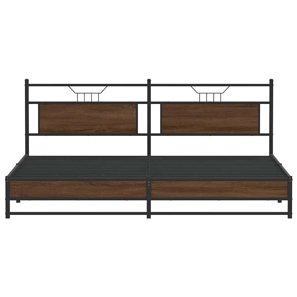 Letto matrimoniale | Letto per adulti | Giroletto senza Materaso in Metallo Rovere Marrone 193x201 cm - Image 6