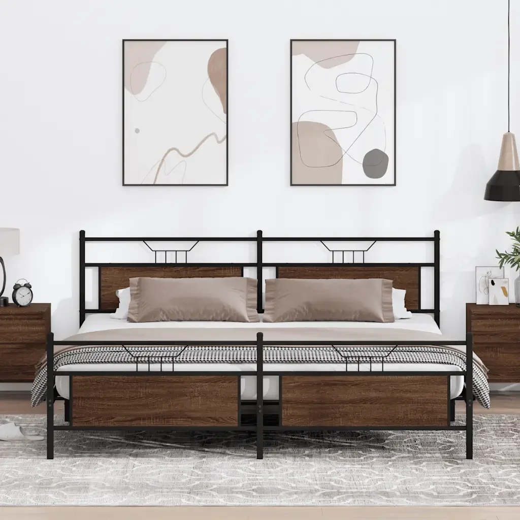 Letto matrimoniale | Letto per adulti | Giroletto senza Materaso in Metallo Rovere Marrone 193x201 cm - Image 2