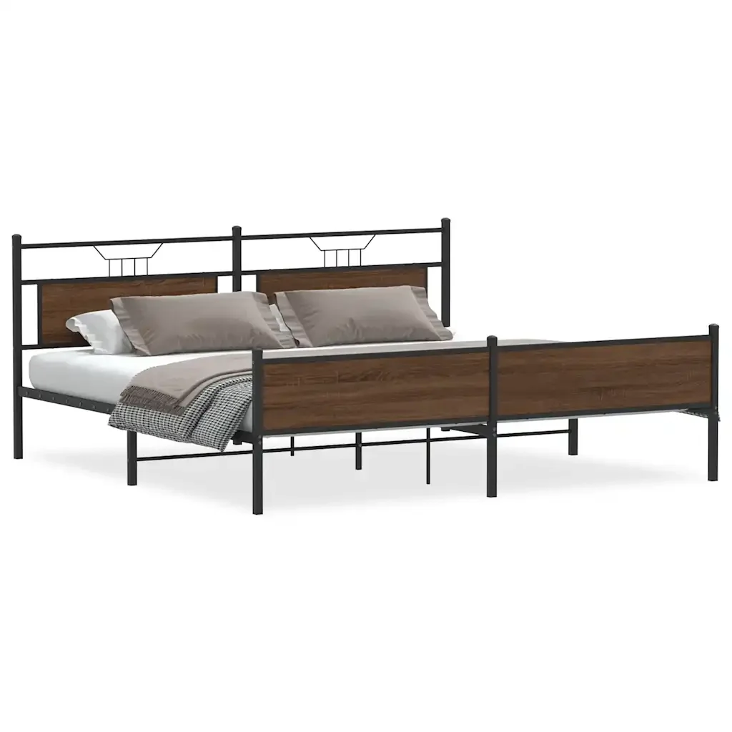 Letto matrimoniale | Letto per adulti | Giroletto senza Materaso in Metallo Rovere Marrone 193x201 cm