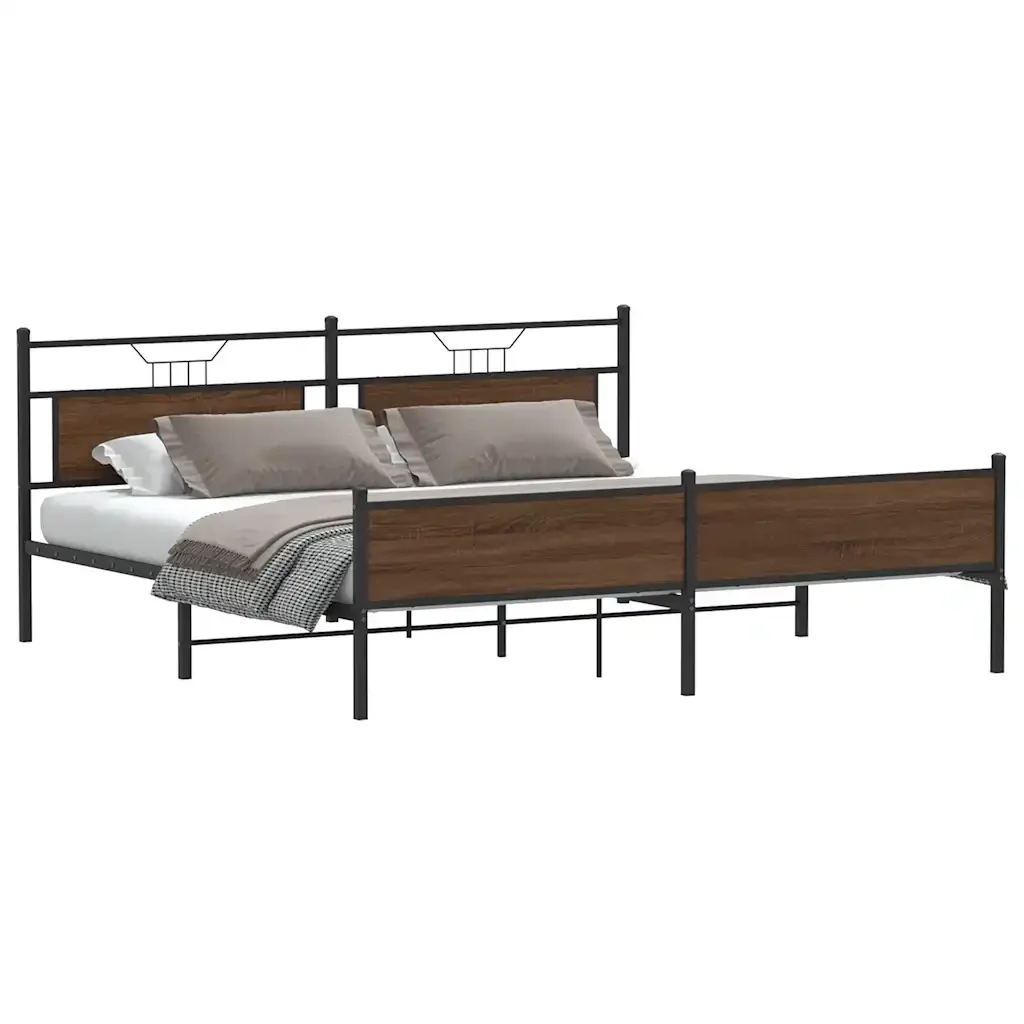 Letto matrimoniale | Letto per adulti | Giroletto senza Materaso in Metallo Rovere Marrone 193x201 cm - Image 4