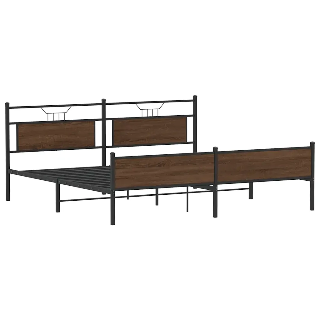 Letto matrimoniale | Letto per adulti | Giroletto senza Materaso in Metallo Rovere Marrone 193x201 cm - Image 5