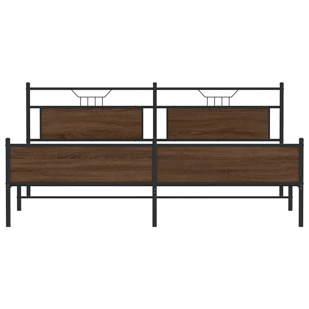 Letto matrimoniale | Letto per adulti | Giroletto senza Materaso in Metallo Rovere Marrone 193x201 cm - Image 6