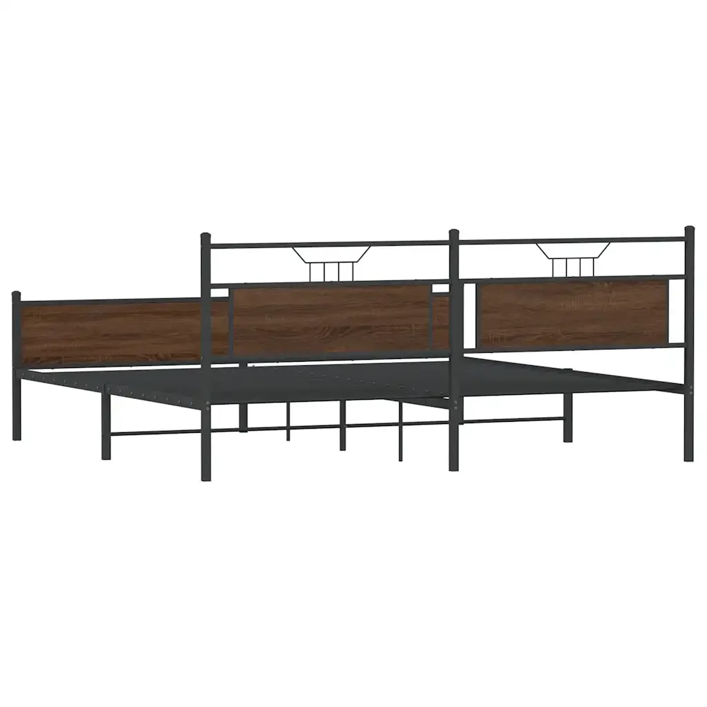 Letto matrimoniale | Letto per adulti | Giroletto senza Materaso in Metallo Rovere Marrone 193x201 cm - Image 8