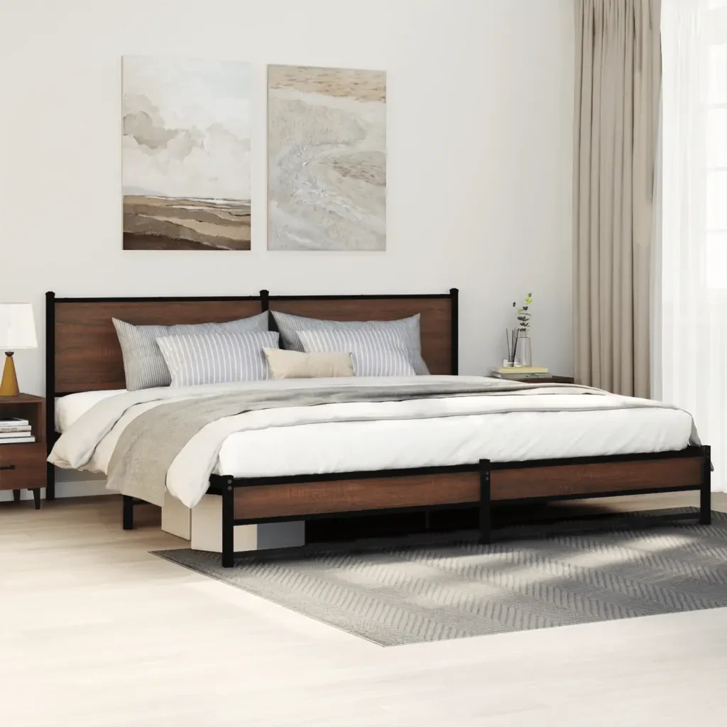 Letto matrimoniale | Letto per adulti | Giroletto senza Materaso in Metallo Rovere Marrone 193x203 cm - Image 2