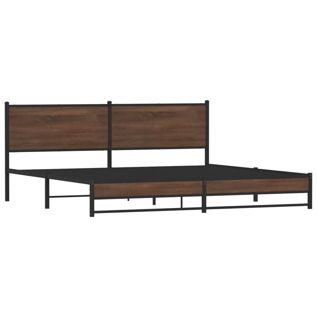 Letto matrimoniale | Letto per adulti | Giroletto senza Materaso in Metallo Rovere Marrone 193x203 cm - Image 3