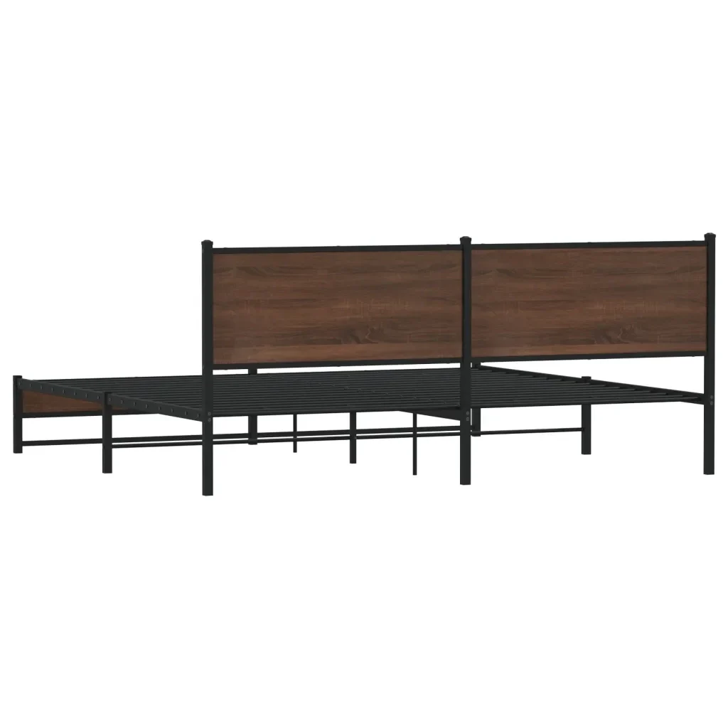Letto matrimoniale | Letto per adulti | Giroletto senza Materaso in Metallo Rovere Marrone 193x203 cm - Image 7