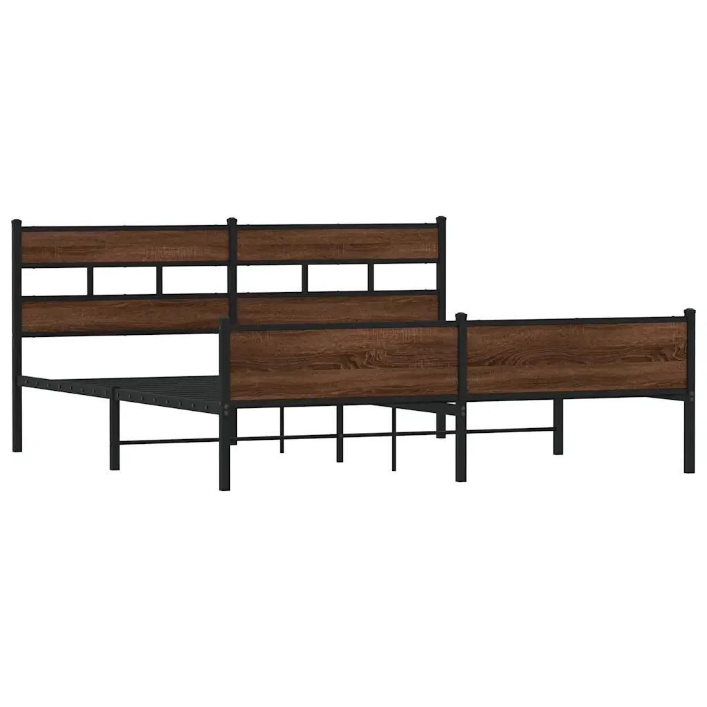 Letto matrimoniale | Letto per adulti | Giroletto senza Materaso in Metallo Rovere Marrone 193x203 cm - Image 4