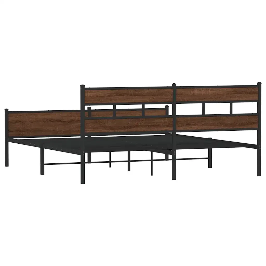 Letto matrimoniale | Letto per adulti | Giroletto senza Materaso in Metallo Rovere Marrone 193x203 cm - Image 6