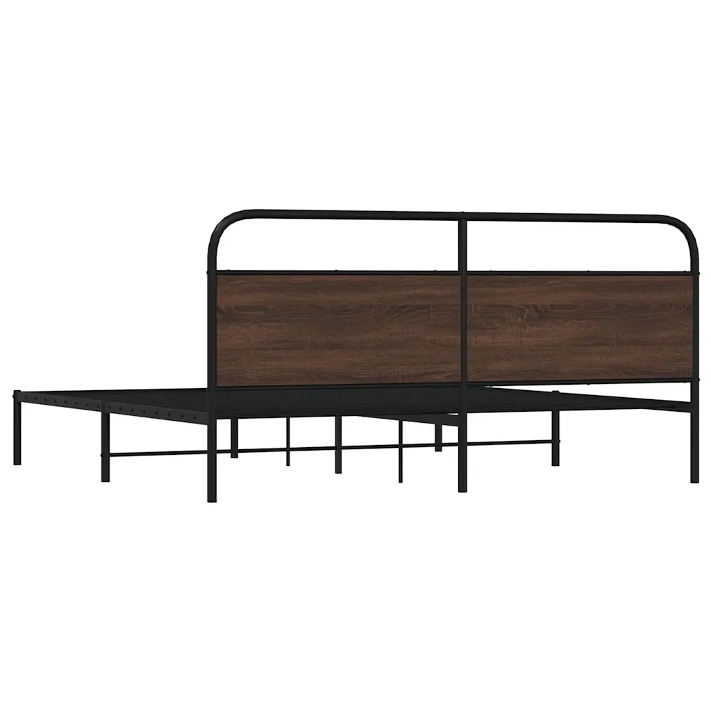 Letto matrimoniale | Letto per adulti | Giroletto senza Materaso in Metallo Rovere Marrone 193x203 cm - Image 7
