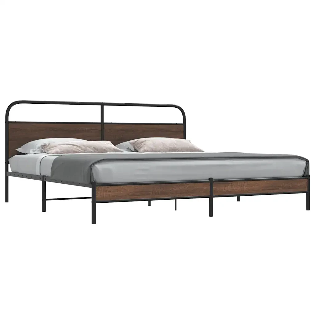Letto matrimoniale | Letto per adulti | Giroletto senza Materaso in Metallo Rovere Marrone 193x203 cm - Image 2