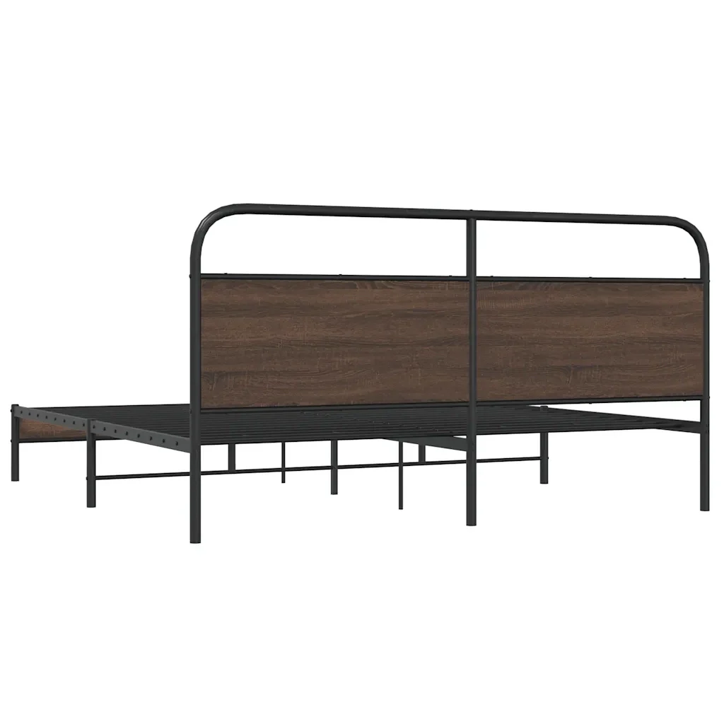 Letto matrimoniale | Letto per adulti | Giroletto senza Materaso in Metallo Rovere Marrone 193x203 cm - Image 7