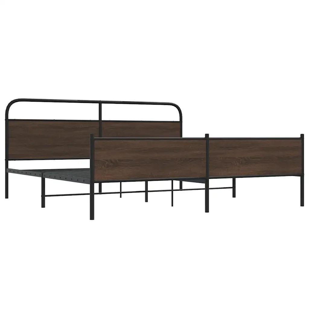 Letto matrimoniale | Letto per adulti | Giroletto senza Materaso in Metallo Rovere Marrone 193x203 cm - Image 3