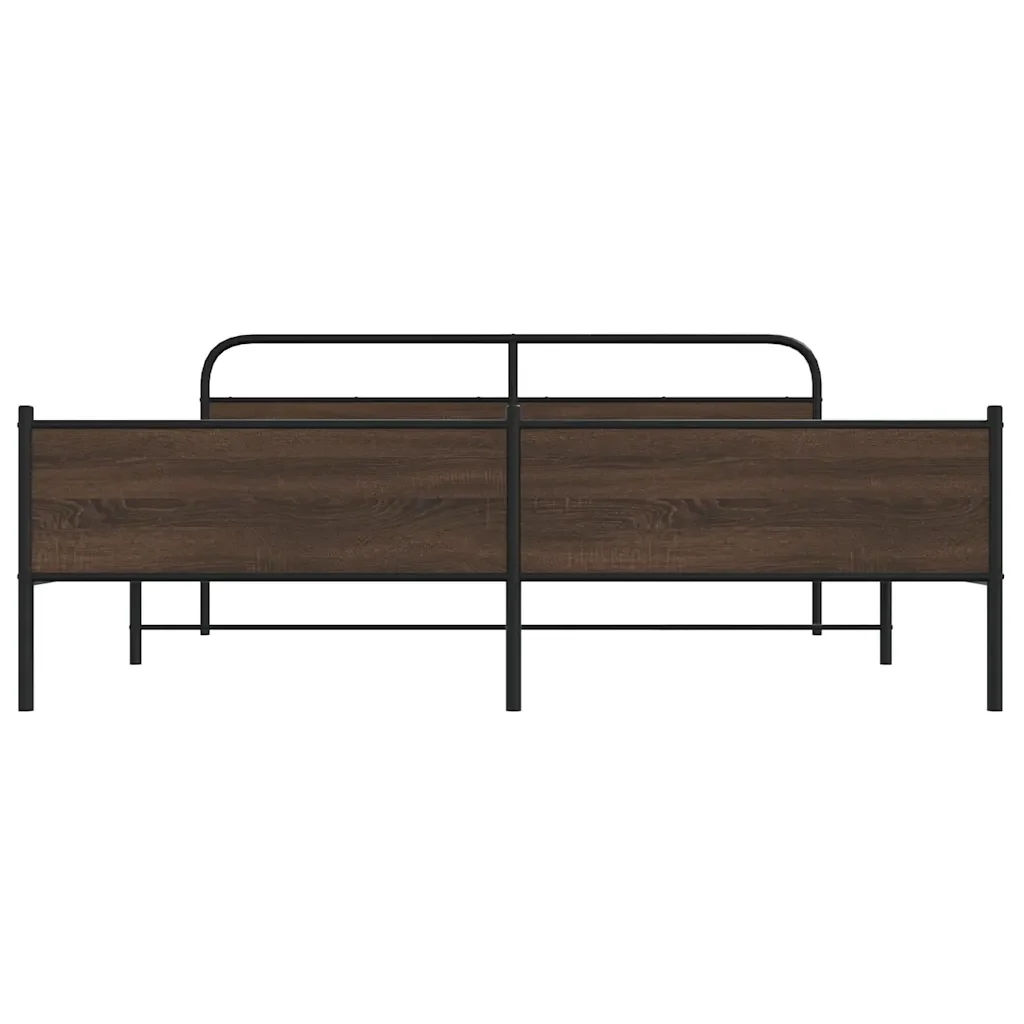 Letto matrimoniale | Letto per adulti | Giroletto senza Materaso in Metallo Rovere Marrone 193x203 cm - Image 5