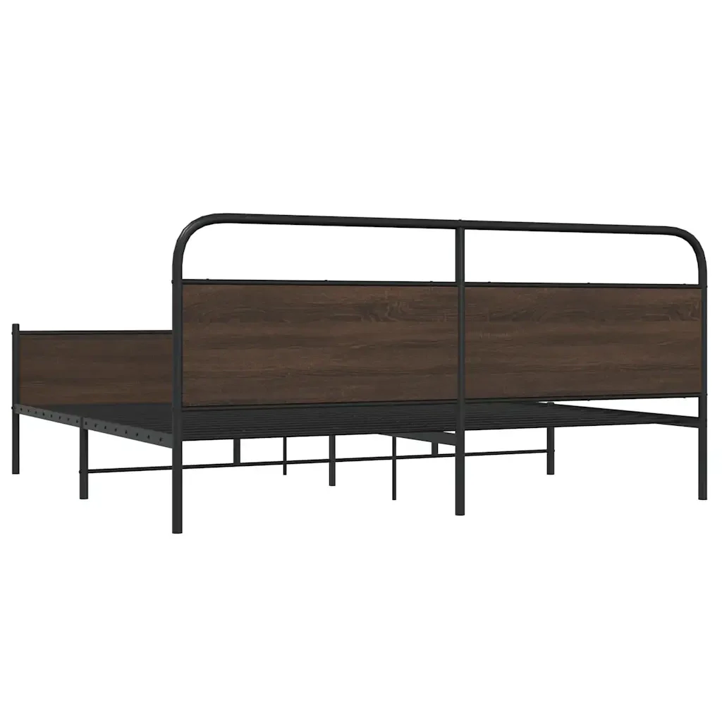 Letto matrimoniale | Letto per adulti | Giroletto senza Materaso in Metallo Rovere Marrone 193x203 cm - Image 7