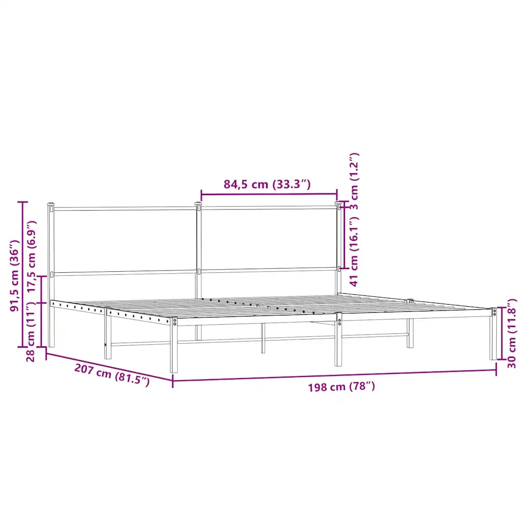 Letto matrimoniale | Letto per adulti | Giroletto senza Materaso in Metallo Rovere Marrone 193x203 cm - Image 10