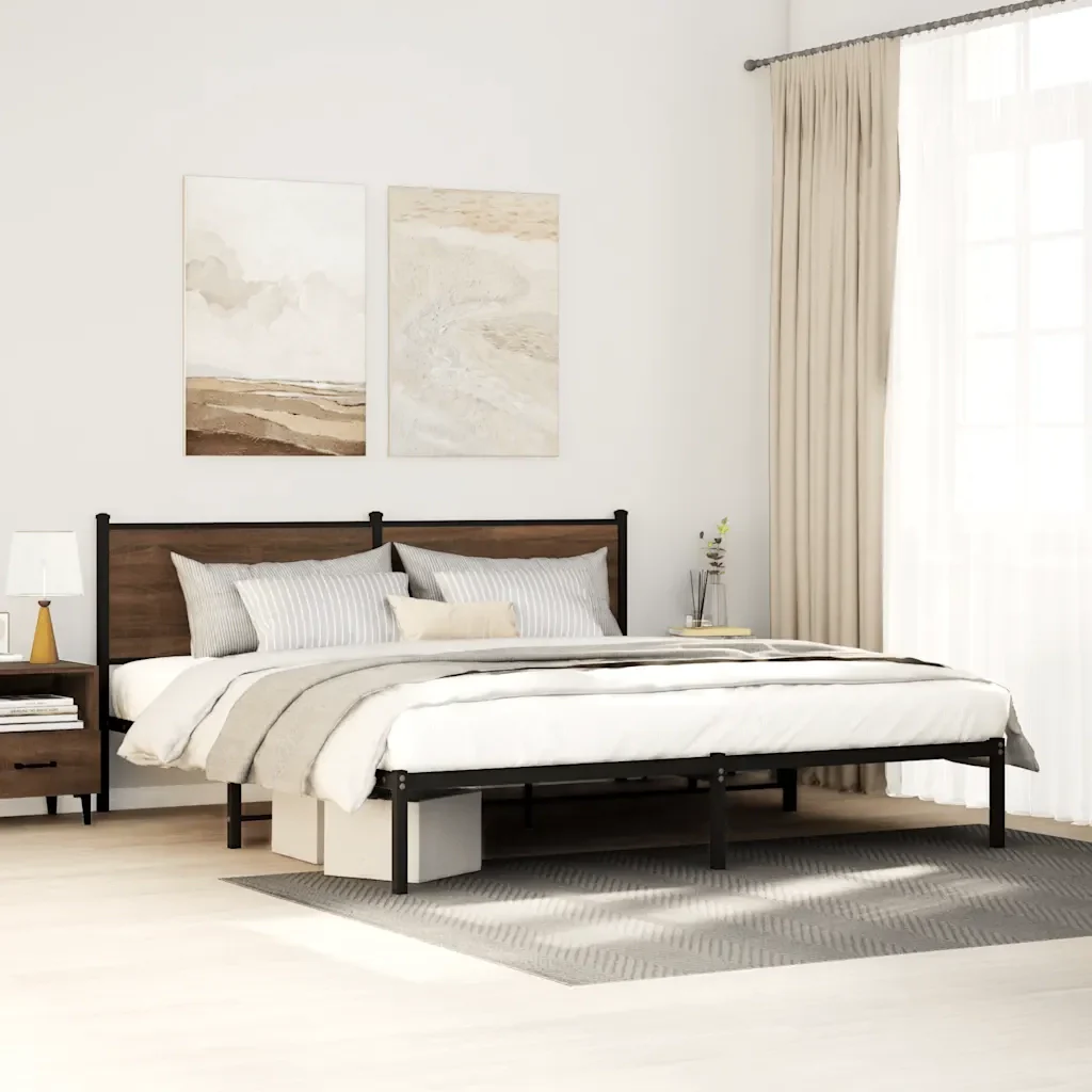 Letto matrimoniale | Letto per adulti | Giroletto senza Materaso in Metallo Rovere Marrone 193x203 cm - Image 2