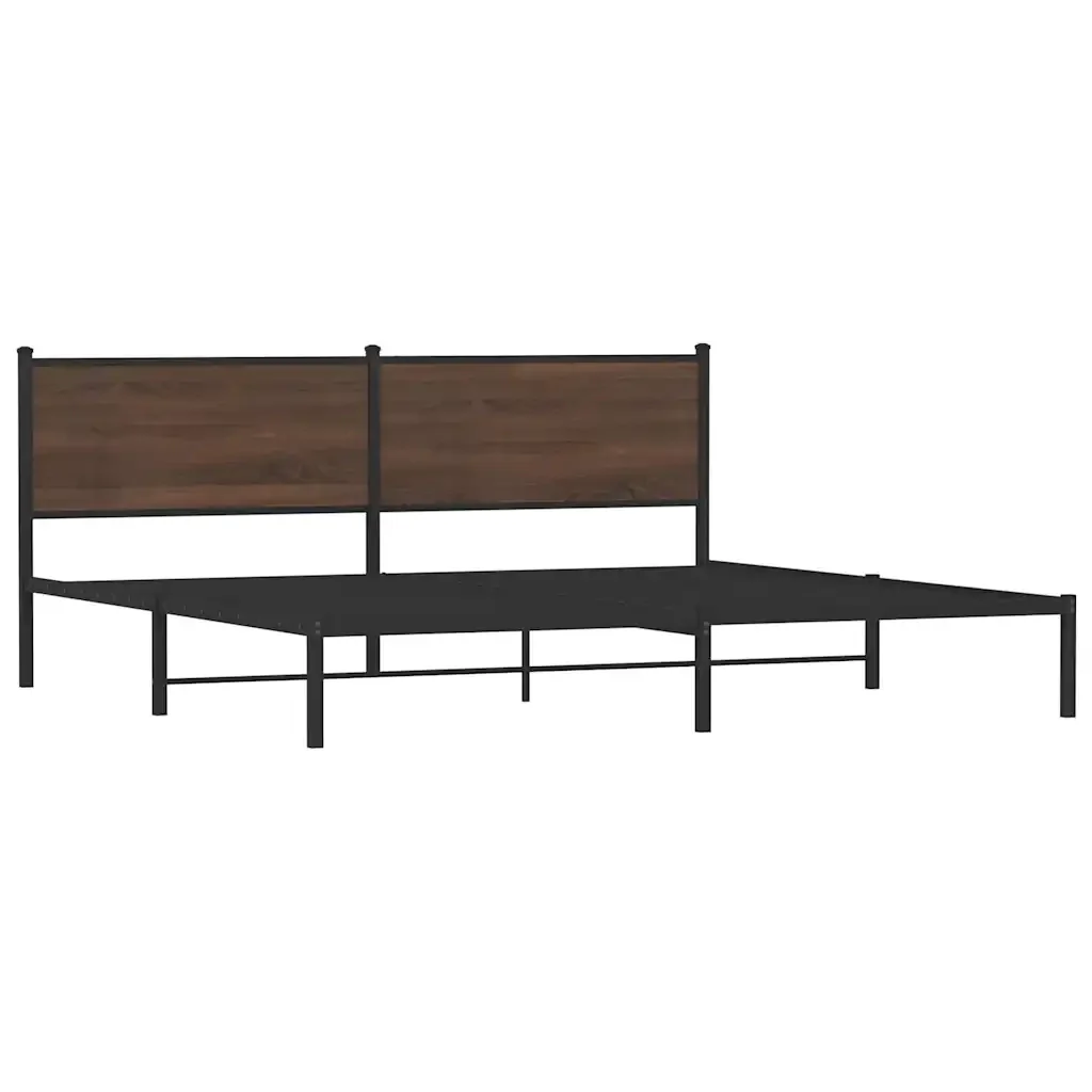 Letto matrimoniale | Letto per adulti | Giroletto senza Materaso in Metallo Rovere Marrone 193x203 cm - Image 3