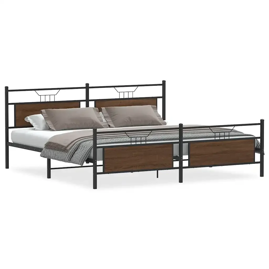 Letto matrimoniale | Letto per adulti | Giroletto senza Materaso in Metallo Rovere Marrone 200x200 cm