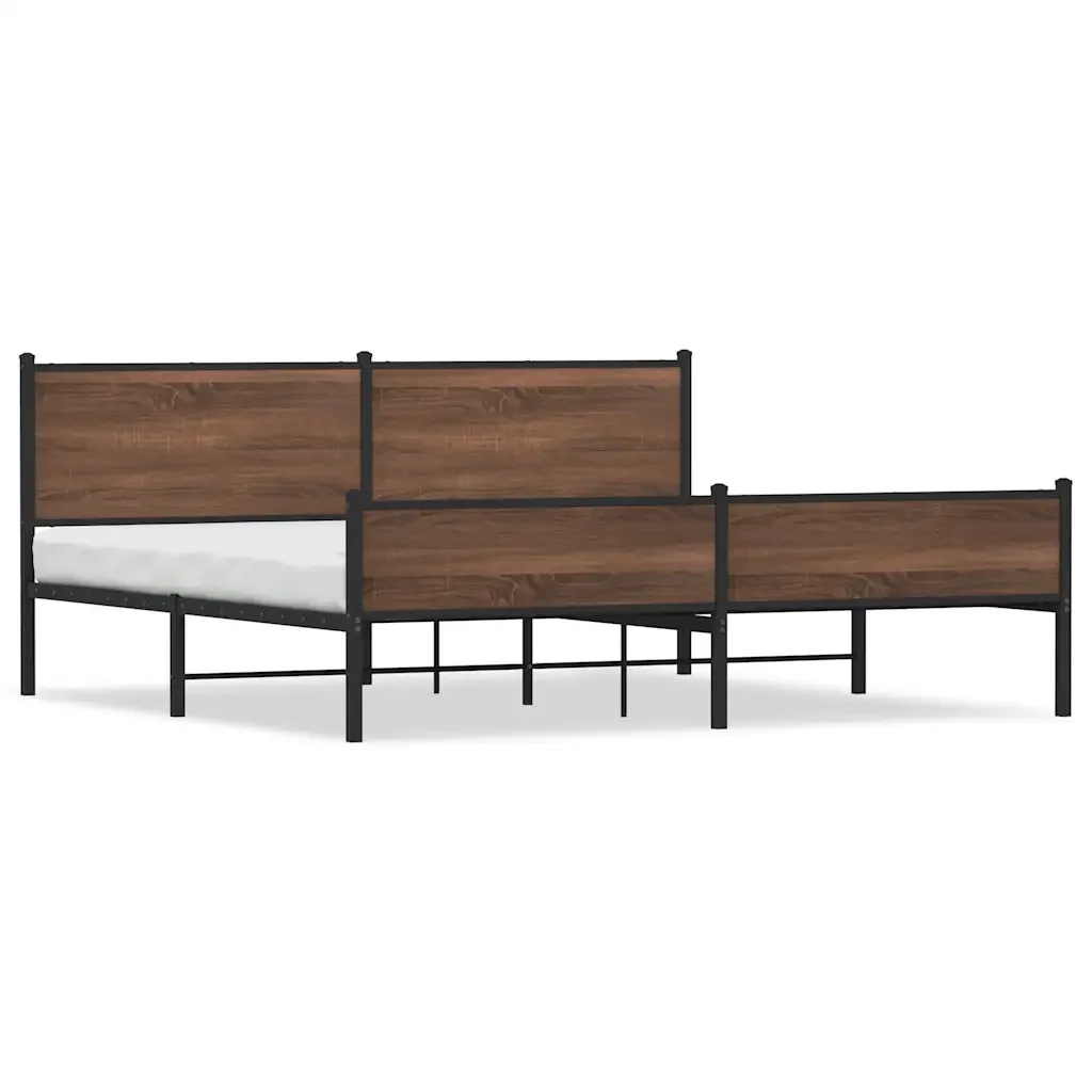 Letto matrimoniale | Letto per adulti | Giroletto senza Materaso in Metallo Rovere Marrone 200x200 cm