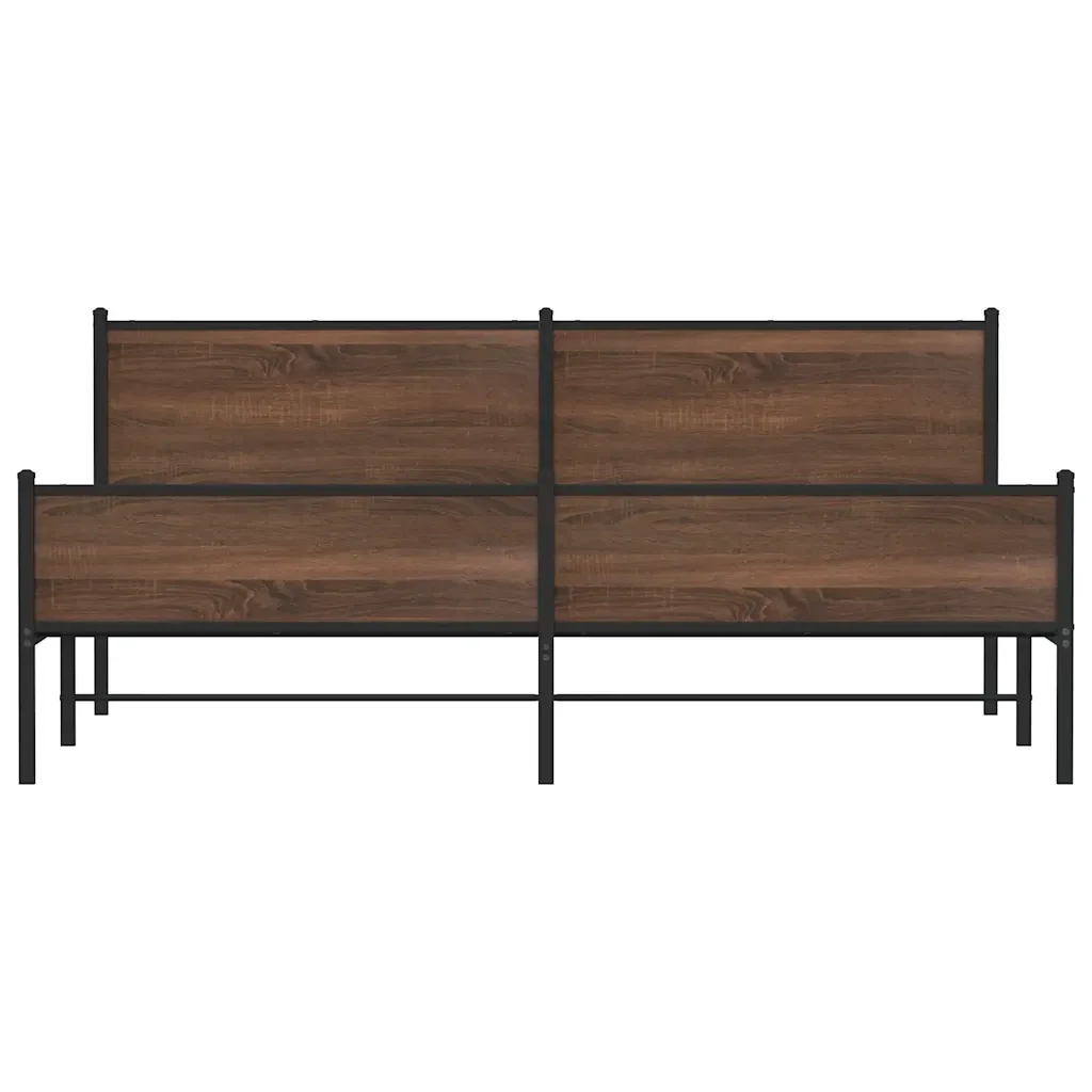 Letto matrimoniale | Letto per adulti | Giroletto senza Materaso in Metallo Rovere Marrone 200x200 cm - Image 5
