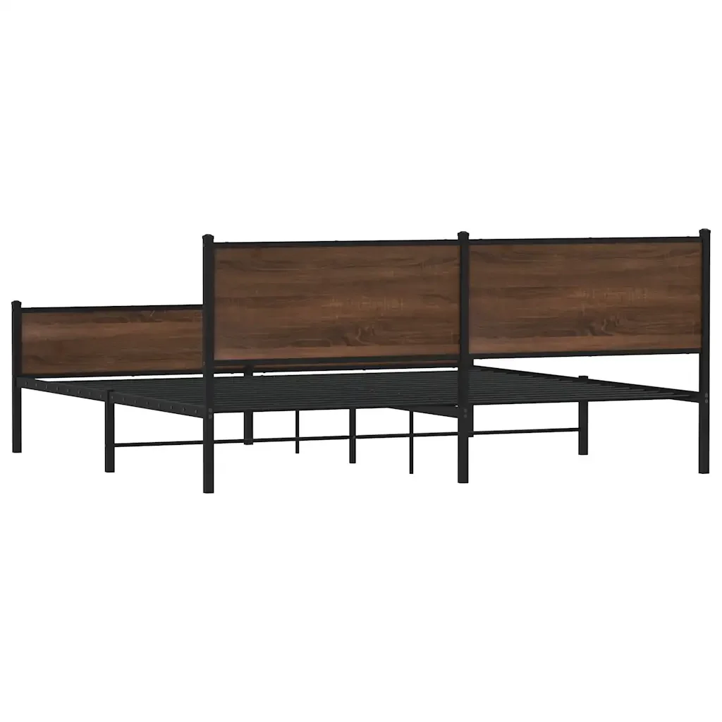 Letto matrimoniale | Letto per adulti | Giroletto senza Materaso in Metallo Rovere Marrone 200x200 cm - Image 7