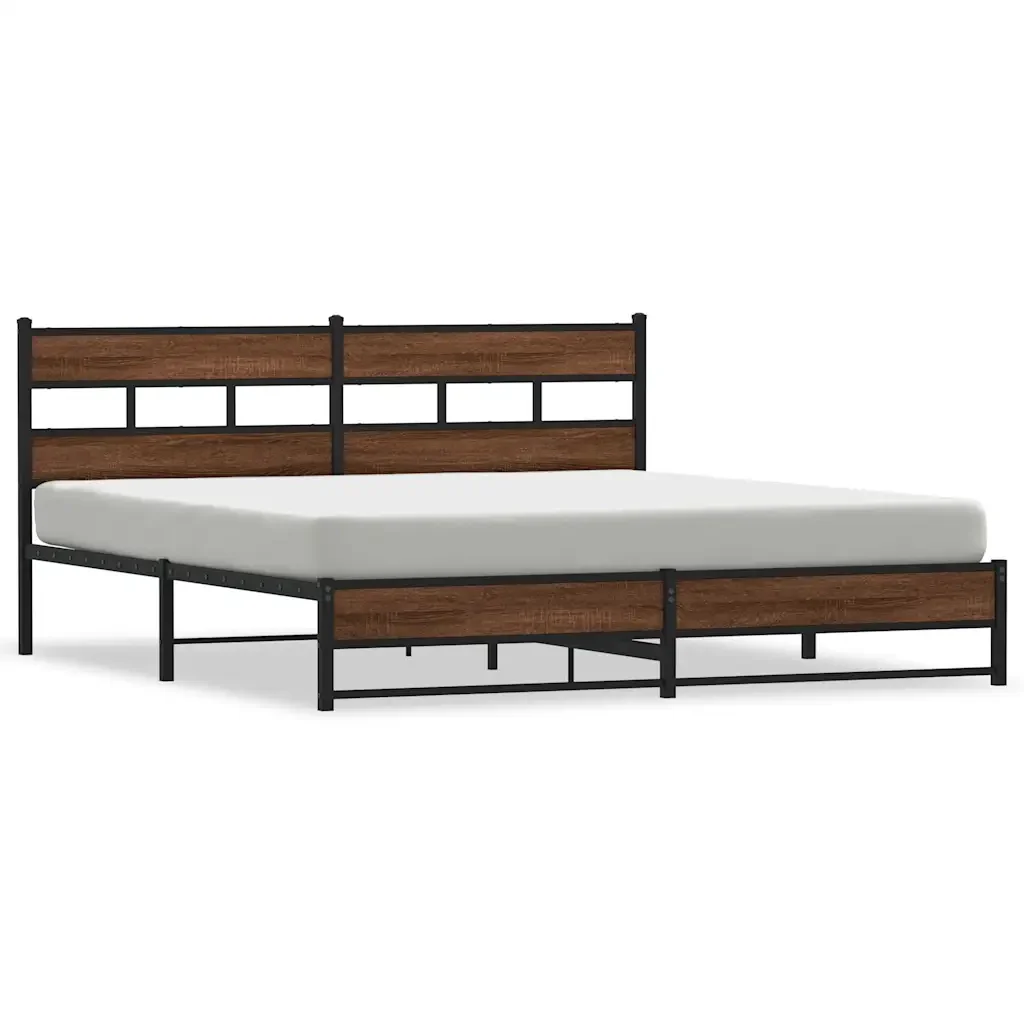 Letto matrimoniale | Letto per adulti | Giroletto senza Materaso in Metallo Rovere Marrone 200x200 cm