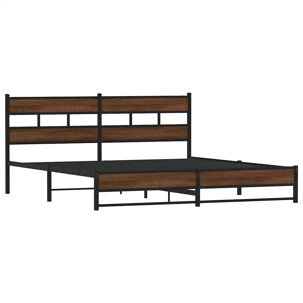 Letto matrimoniale | Letto per adulti | Giroletto senza Materaso in Metallo Rovere Marrone 200x200 cm - Image 4