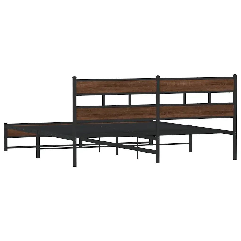 Letto matrimoniale | Letto per adulti | Giroletto senza Materaso in Metallo Rovere Marrone 200x200 cm - Image 6