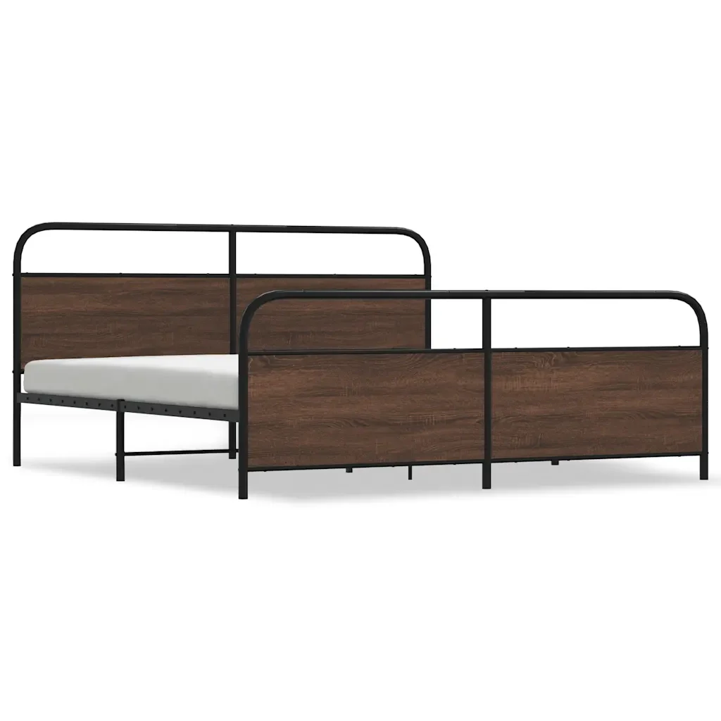 Letto matrimoniale | Letto per adulti | Giroletto senza Materaso in Metallo Rovere Marrone 200x200 cm