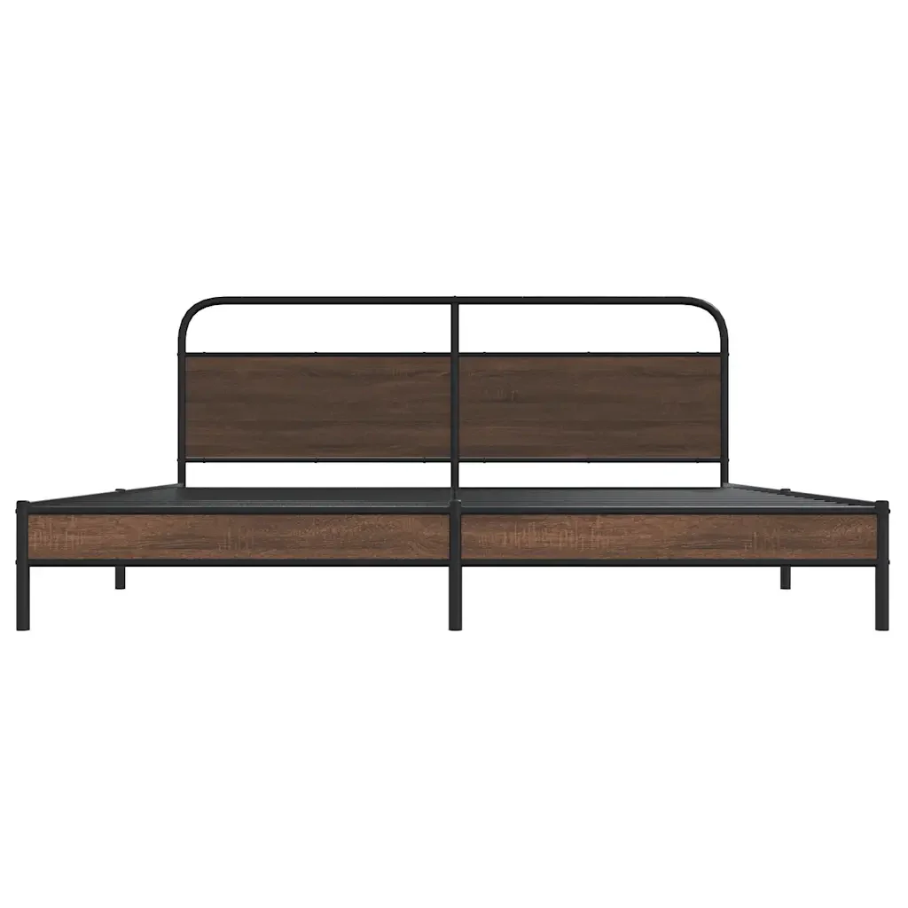 Letto matrimoniale | Letto per adulti | Giroletto senza Materaso in Metallo Rovere Marrone 200x200 cm - Image 5