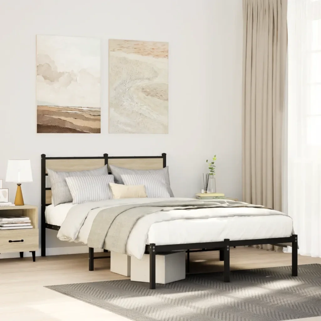 Letto matrimoniale | Letto per adulti | Giroletto senza Materaso in Metallo Rovere Sonoma 120x190 cm - Image 2