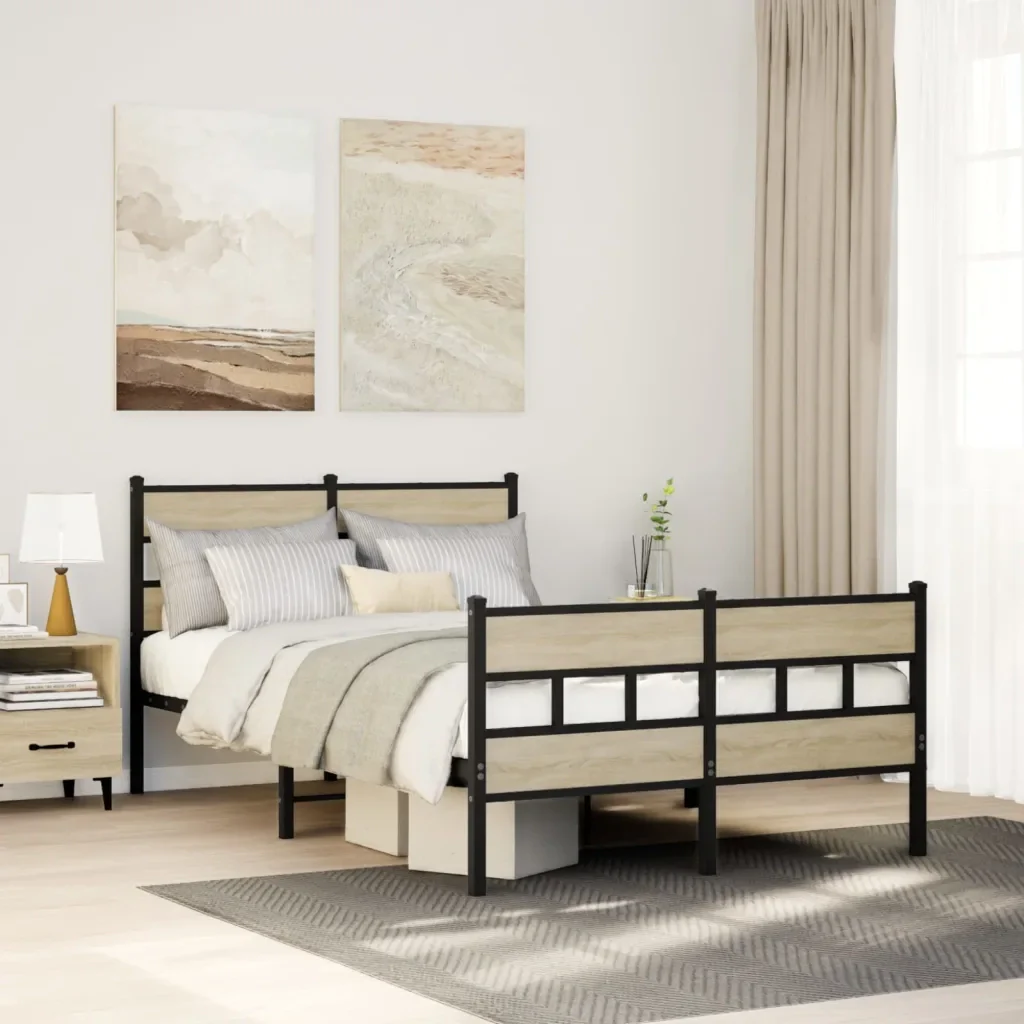 Letto matrimoniale | Letto per adulti | Giroletto senza Materaso in Metallo Rovere Sonoma 120x190 cm - Image 2