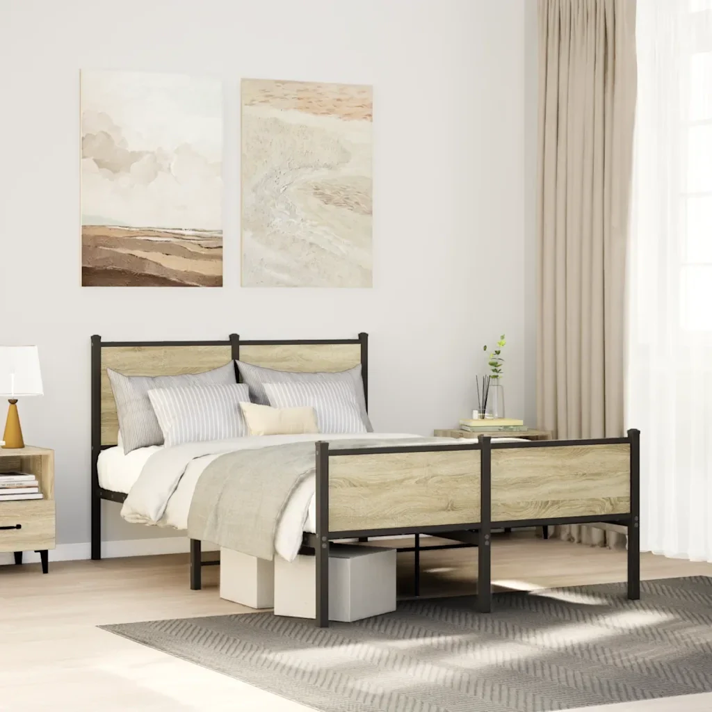 Letto matrimoniale | Letto per adulti | Giroletto senza Materaso in Metallo Rovere Sonoma 120x190 cm - Image 2
